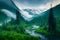 Breathtaking forest and mountain landscape photograph, majestic mountains Generated by Ai