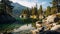 Breathtaking Italian Landscape: Serene Lake Amidst Forest And Boulders