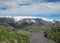 Breathtaking landscape of Myrdalsjokull glacier, trekking trail in Thorsmork, southern Iceland