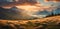 This is a breathtaking landscape painting capturing a serene sunrise over a majestic mountain range. AI generated