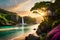 Breathtaking landscape portrait of a lush magical fantasy beach