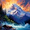 Breathtaking landscape with a roaring mountain and avalanche