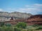 Breathtaking landscape with spectacular buttes and geologic red rock formations at the Wyoming-Montana border past Cody