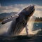 A breathtaking moment Humpback whale leaping out of Pacific waters