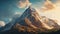 A breathtaking mountain peak catching the last rays of sunlight. AI Generative