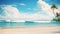 A breathtaking painting capturing the serene beauty of a beach with palm trees swaying in the gentle ocean breeze, tropical beach