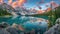 Breathtaking panorama of Moraine Lake in Banff National Park, showcasing the pristine beauty of the Canadian Rockies. Ai Generated