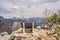 Breathtaking panoramic view of the Grlo Sokolovo gorge in Montenegro. In the foreground is a mountain, the flat side of