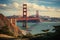 Breathtaking Panoramic View of the Iconic Golden Gate Bridge in San Francisco, California, View of the Golden Gate Bridge over San