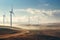 This breathtaking photo captures the serene beauty of a bunch of windmills standing tall in the lush green grass, Windmill wind