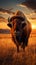 Breathtaking scene Bison in Yellowstone grassland at sunset, USA