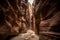 A breathtaking shot of the Siq, a narrow canyon leading to Petra\\\'s main entrance.