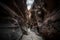 A breathtaking shot of the Siq, a narrow canyon leading to Petra\\\'s main entrance.