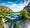 Breathtaking summer view of Krka waterfalls. Splendid morning scene of Krka National Park, Roski Slap location, Croatia, Europe. B