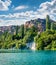 Breathtaking summer view of Krka waterfalls. Sunny morning scene of Krka National Park, Roski Slap location, Croatia, Europe.