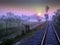 Breathtaking sunrise along railroad