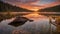 A breathtaking sunrise over a calm, mirror-like lake in the