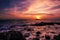 Breathtaking sunrise seascape scenery over sea south Thailand. Epic dawn sea landscape. Lilac and red yellow colors scene,Koh Yao