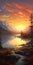 Breathtaking Sunset Landscape Painting In Hyperrealistic Style