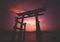 Breathtaking sunset over the famous historic floating torii of Miyajima, Japan