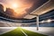 A breathtaking sunset over a soccer stadium with the goalposts in focus.--ar 32 --v 5 upbeta - Upscaling by @Muqeet khan 2