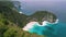 Breathtaking tropical Kelingking Beach Nusa Penida Island Bali. Scenery lagoon, sand shoreline and mountain cliff in