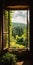 Breathtaking Tuscan Valley View Through Window: A Cinematic Shot