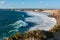 Breathtaking view of the Algarve coast with huge waves from the Sagres Fortress, Portugal