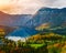 Breathtaking view of the famous Bohinj lake from above