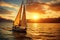 Breathtaking View. Majestic Luxury Yacht Gliding Through the Serene Open Sea at Enchanting Sunset