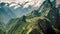 A breathtaking view of a mountain range, with a valley stretching out in the foreground, View from the top of Machu Picchu, Peru