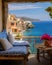 breathtaking view outside a Mediterranean house with open windows and a balcony.