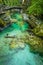 Breathtaking view over colorful Radovna river in Vintgar Gorge, Slovenia.