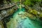 Breathtaking view over colorful Radovna river in Vintgar Gorge, Slovenia.