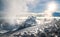 Breathtaking view of a overcloud sunset sky and glacier on the 5895m Kilimanjaro mountain - the highest Africa continent point