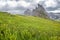 Breathtaking view of Seceda 2,500m Mount Peak with Puez Odle massif in Dolomites