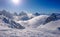 Breathtaking view of the snowy Canadian Rocky Mountains and valley on sunny day