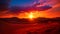 A breathtaking view of the sun setting over a desert landscape, showcasing stunning colors and an expansive sandy terrain,