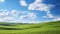 breathtaking view of vast lush green fields and serene blue sky with fluffy white clouds