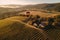 breathtaking view of a vineyard and a cozy tasting room from a hot air balloon