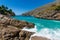 Breathtaking view of the waves and blue sea in Baia di Ieranto, Nerano, Naples