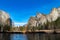 Breathtaking view of Yosemite valley on blue sky background in California
