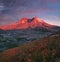 The breathtaking views of the volcano and amazing valley of flowers. Harry`s Ridge Trail. Mount St Helens National Park. USA