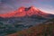 The breathtaking views of the volcano and amazing valley of flowers. Harry`s Ridge Trail. Mount St Helens National Park. USA