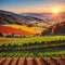 Breathtaking vineyards landscape in South Styria near Gamlitz. Autumn scene of grape hills in popular travell