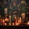 Breathtaking wallpaper of an ancestral altar adorned with pictures, candles, and incense