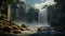 Breathtaking Waterfall Scene With Realistic Rendering And Atmospheric Effects