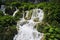 Breathtaking waterfalls panorama in Plitvice Lakes National Park, Croatia, Europe. Majestic view with turquoise water and sunset