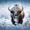 Breathtaking winter scene snowy bison on a tranquil snowy backdrop