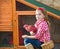 Breeder hens kid girl rancher farmer with chicks in chicken coop